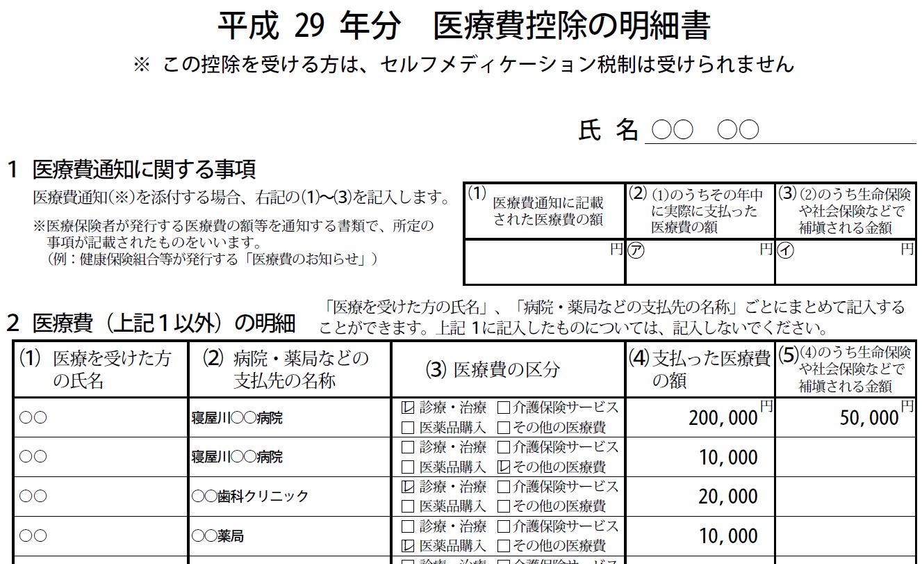 明細 控除 書 医療 費 書き方 の